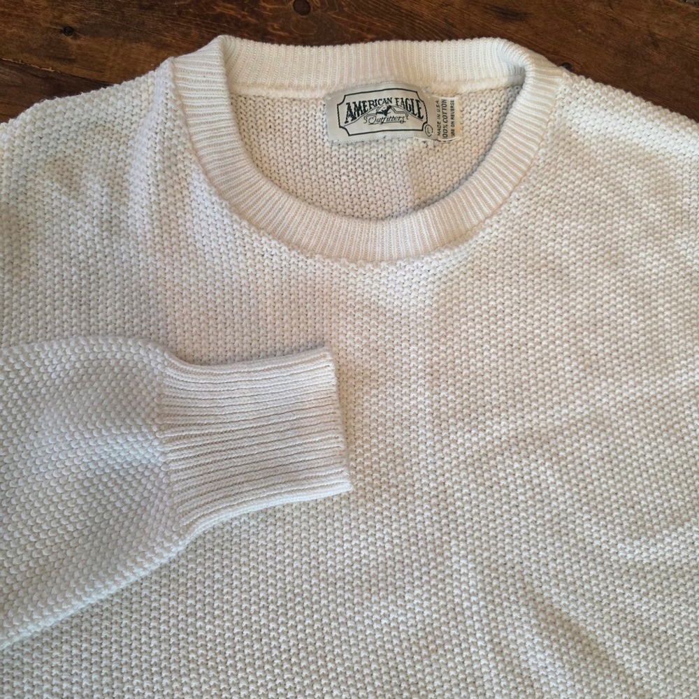 American Eagle Outfitters Mens Crew Neck Sweater White Cotton Size L - Picture 1 of 9